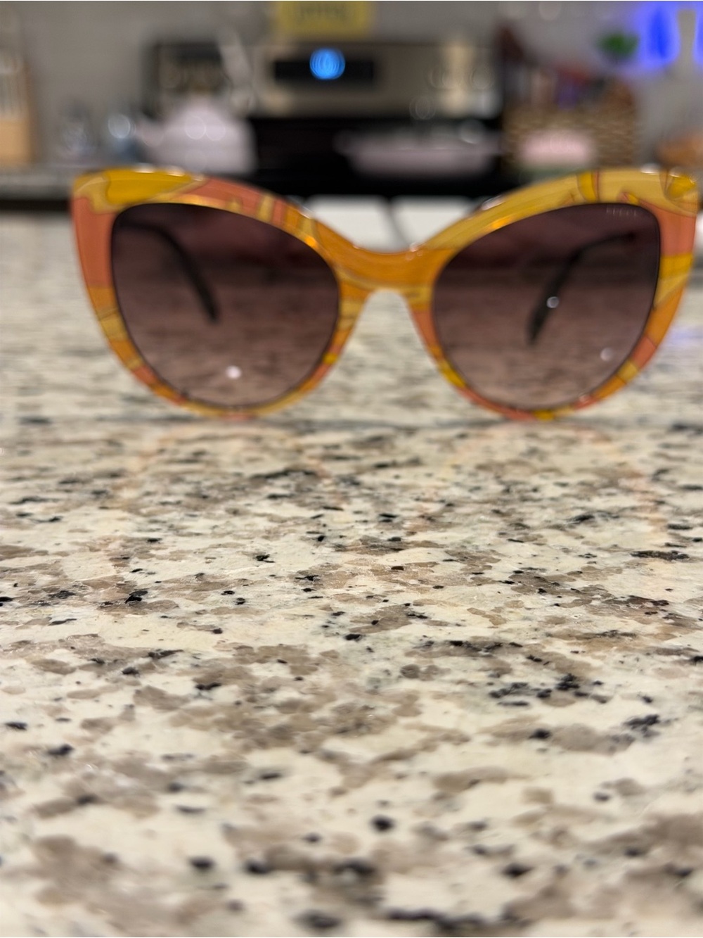 Emilio Pucci Yellow and Pink Patterned Cat-Eye Sunglasses - Picture 2 of 5